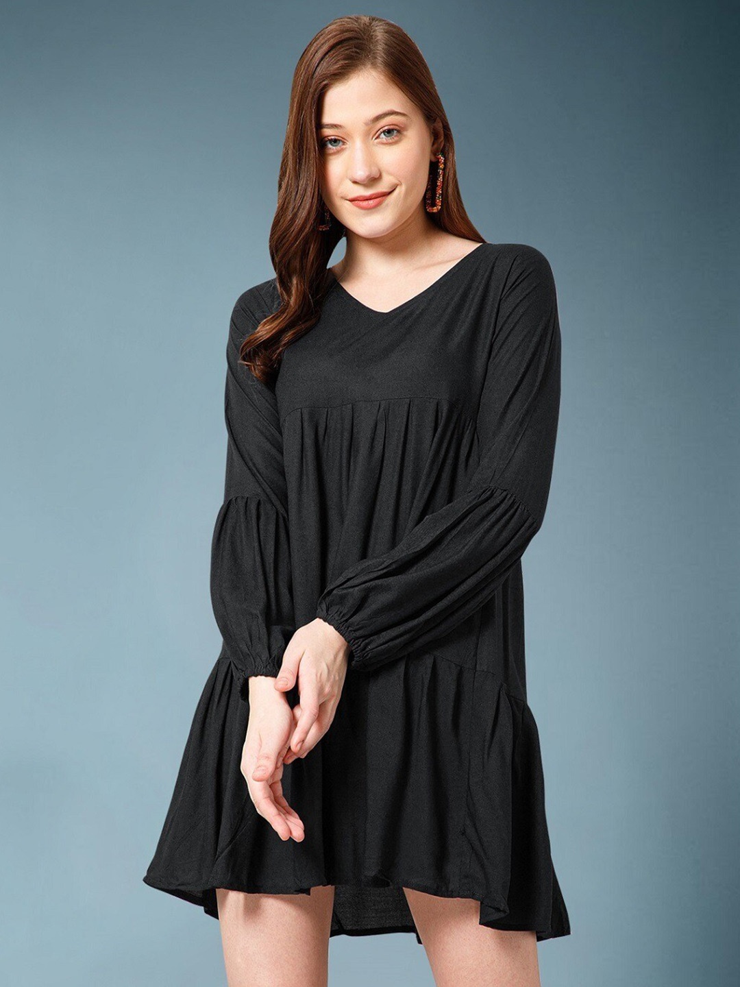 

DressBerry Puff Sleeve Longline Top, Black