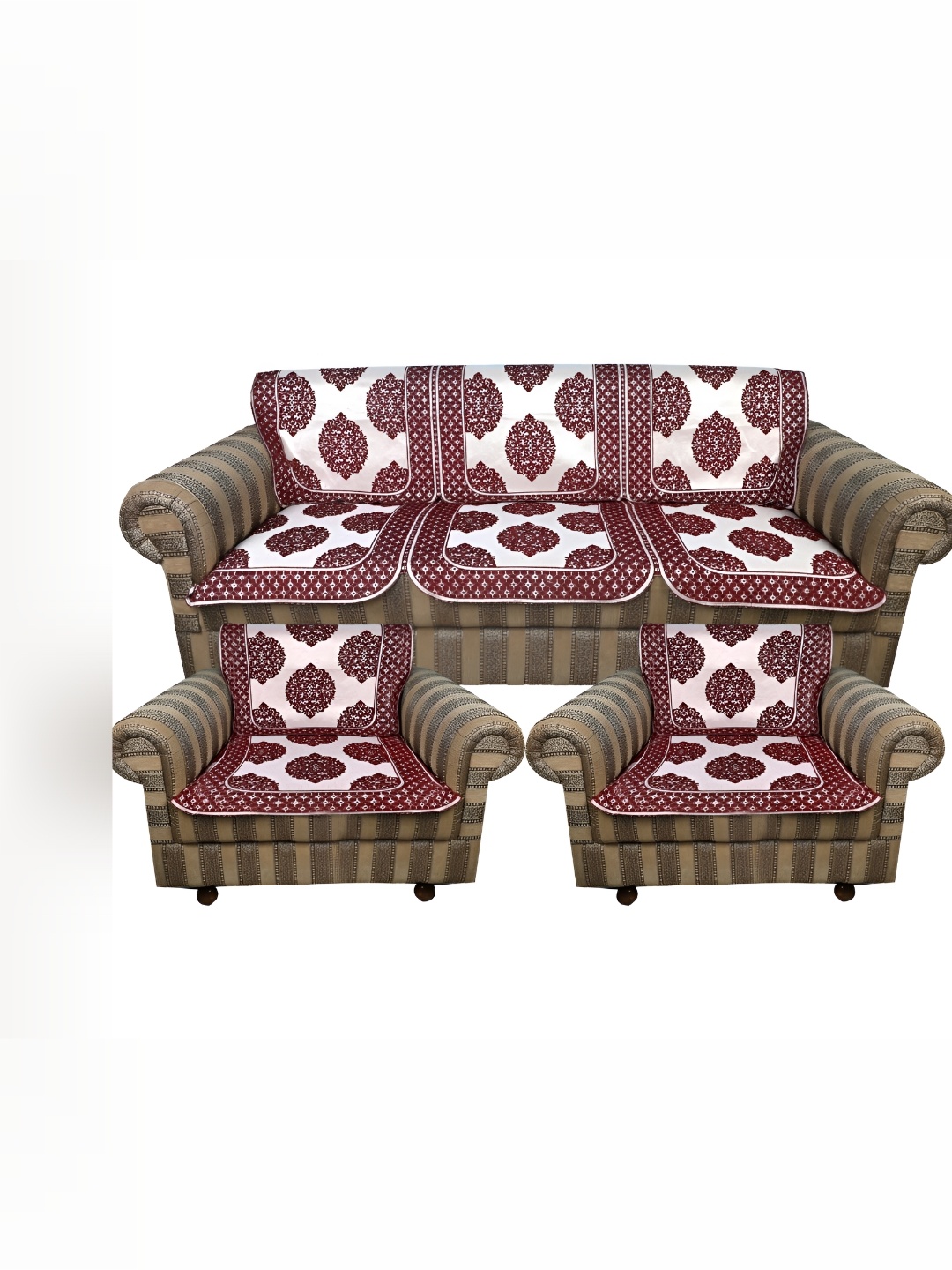 

TANLOOMS Maroon & White Printed Velvet 5 Seater Sofa Cover