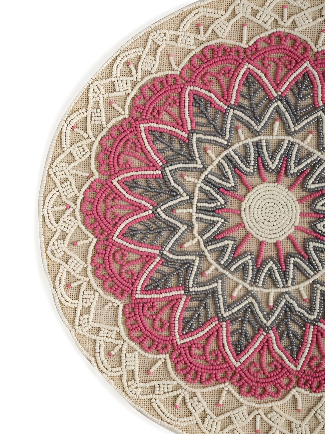 

Good Vibes Pink & Beige Beaded Round Shaped Table Placemat