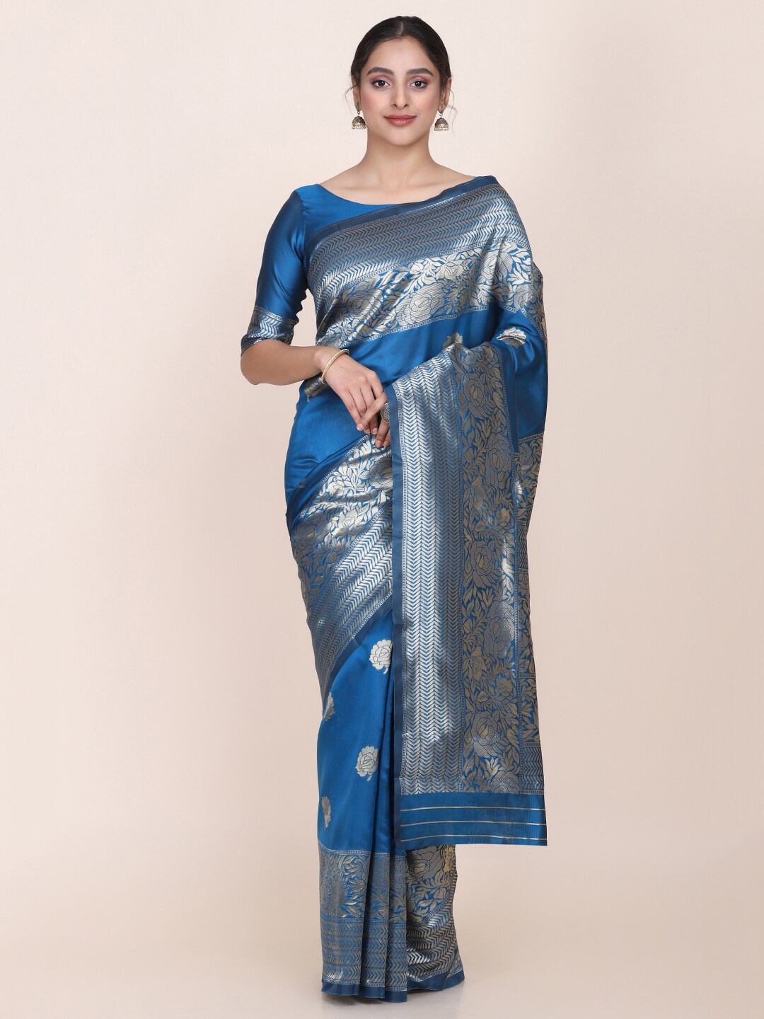 

HRITIKA Ethnic Motifs Woven Design Zari Saree, Turquoise blue