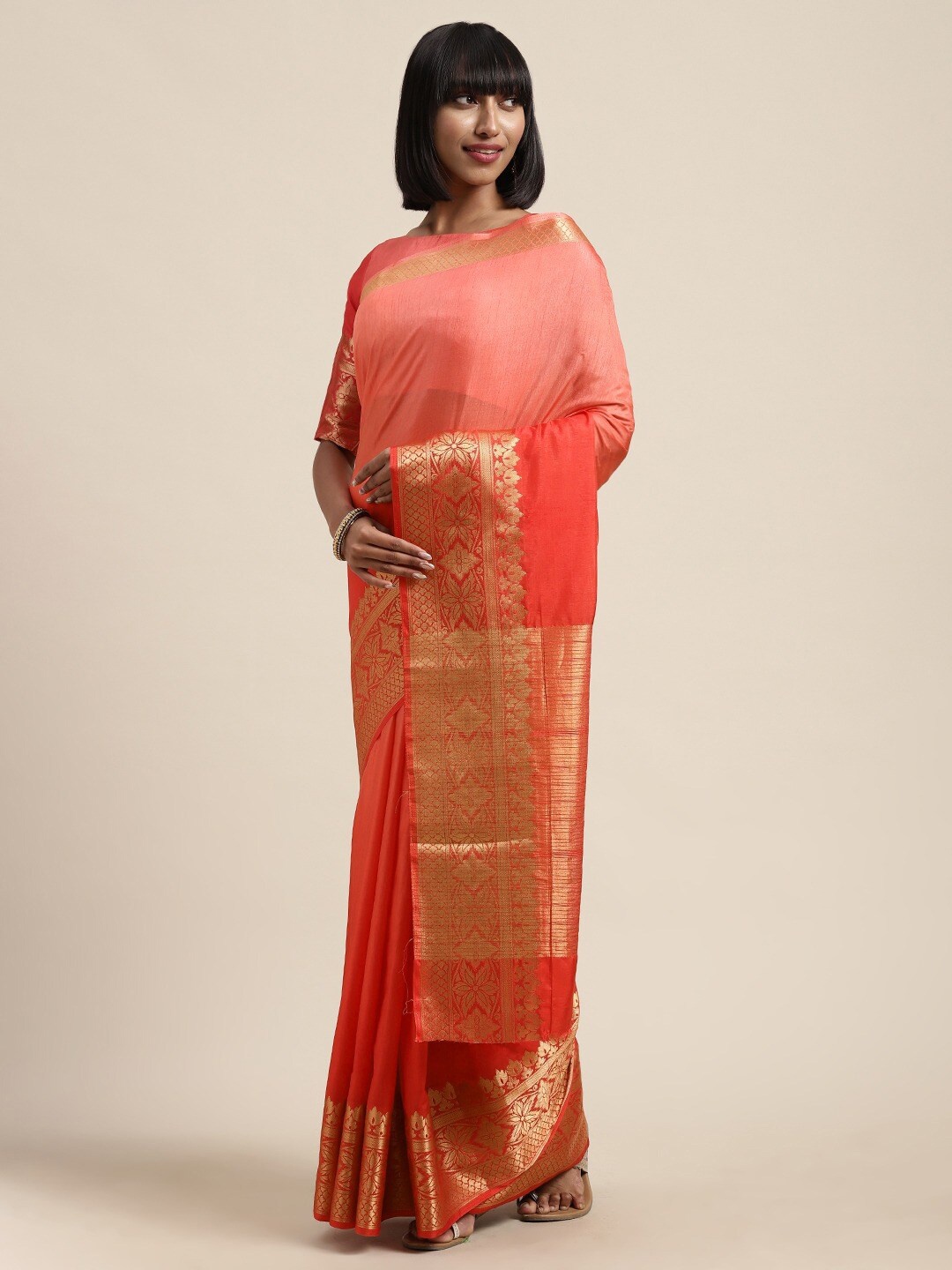

HRITIKA Ethnic Motifs Woven Design Zari Saree, Red