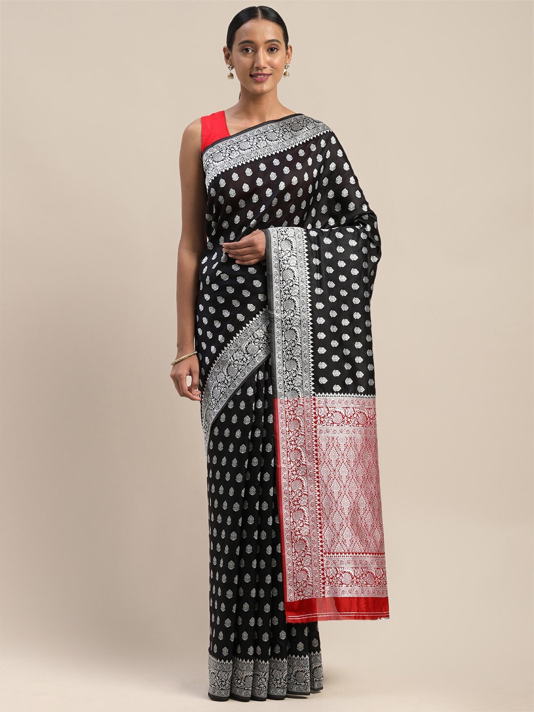 

HRITIKA Ethnic Motifs Woven Design Zari Saree, Red