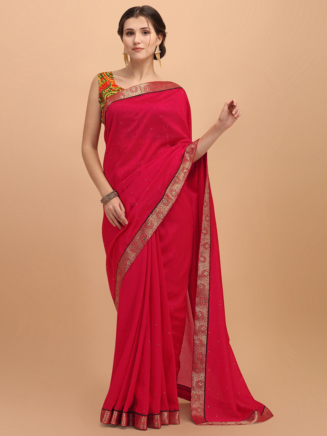 

HRITIKA Ethnic Motifs Embellished Zari Saree, Pink