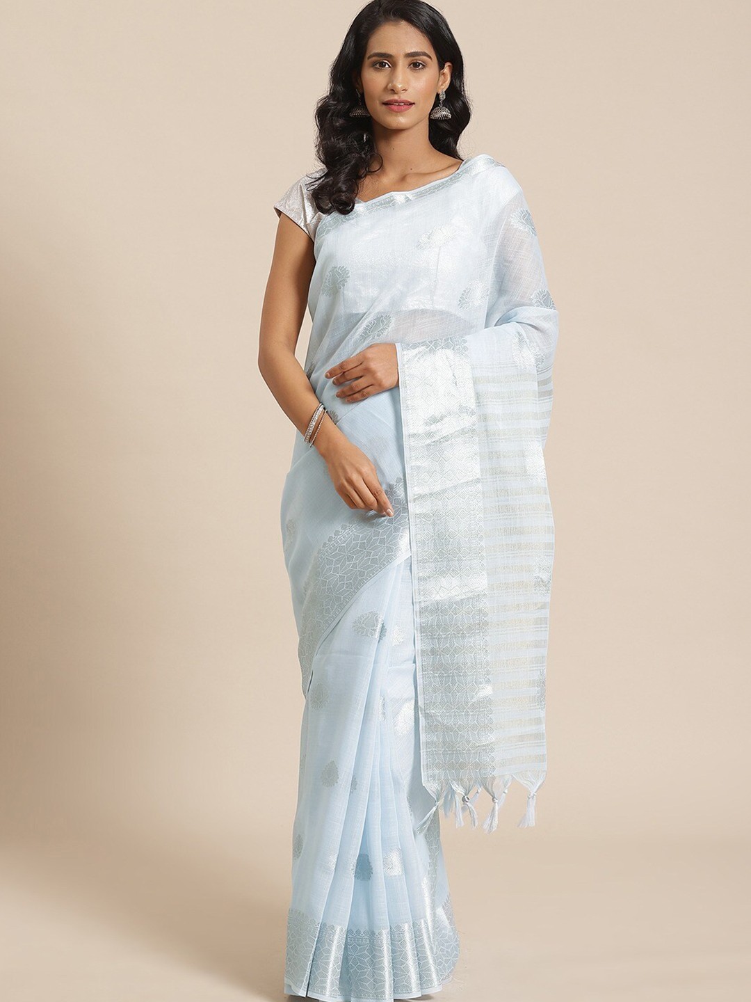 

HRITIKA Ethnic Motifs Woven Design Zari Saree, Blue
