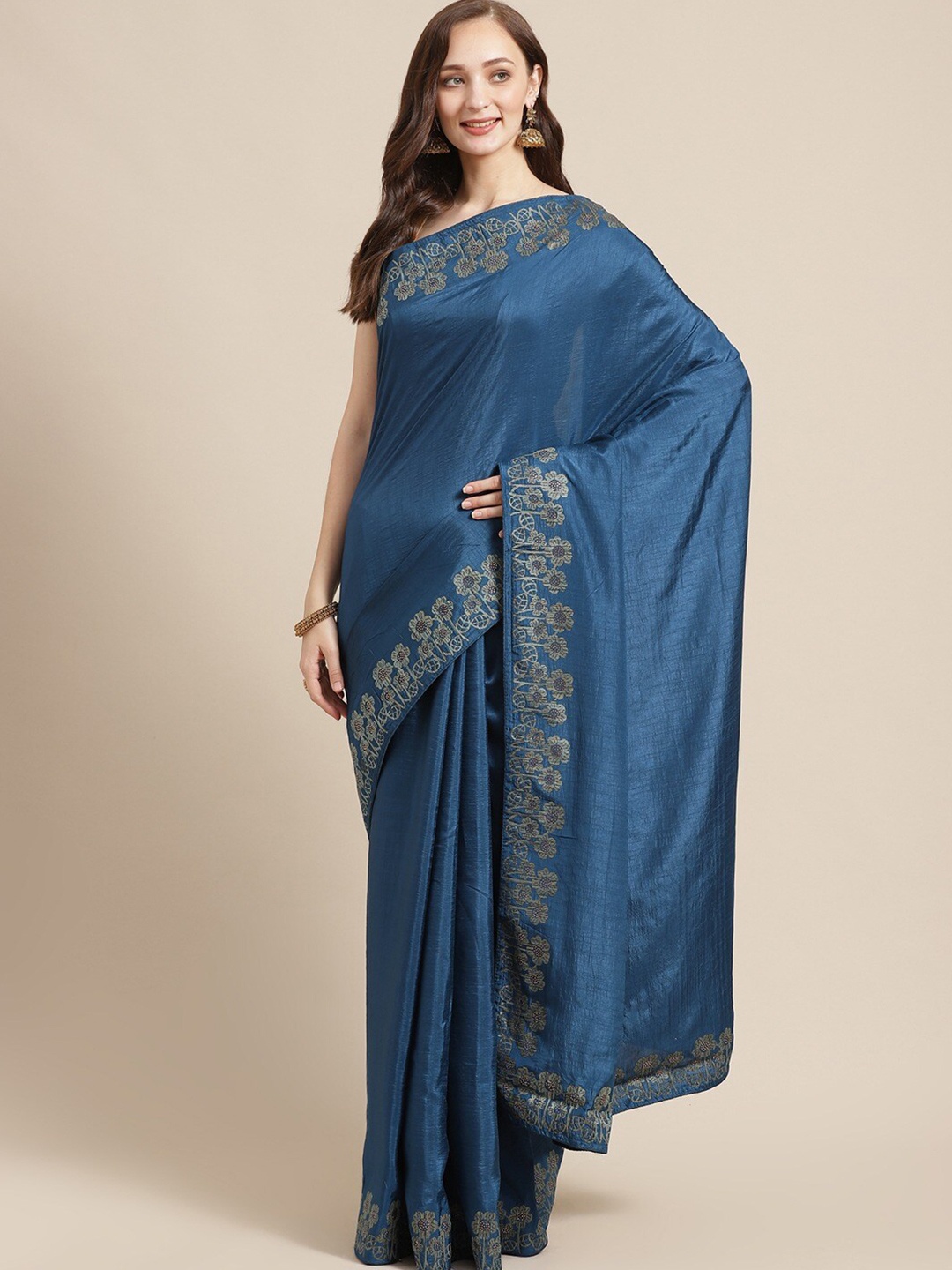 

HRITIKA Woven Design Zari Saree, Turquoise blue