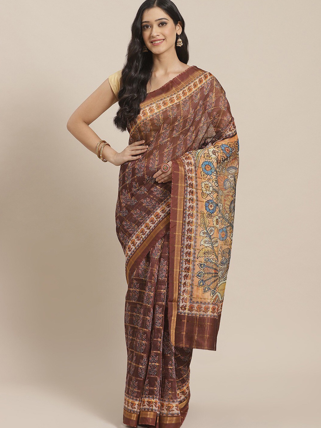 

HRITIKA Floral Printed Saree, Burgundy