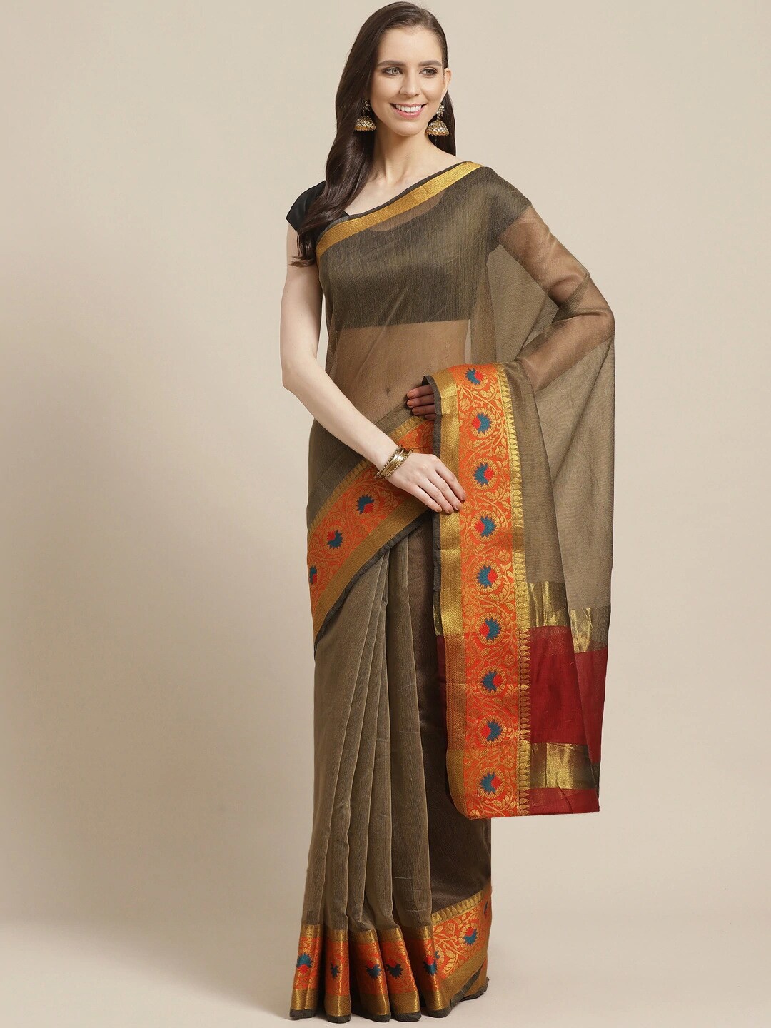 

HRITIKA Zari Saree, Brown