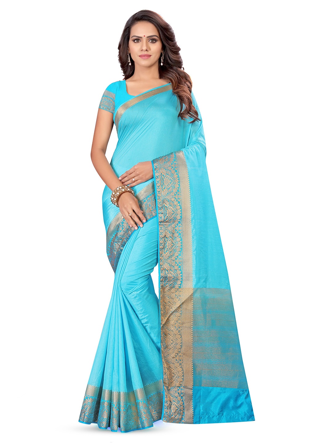 

HRITIKA Zari Saree, Turquoise blue