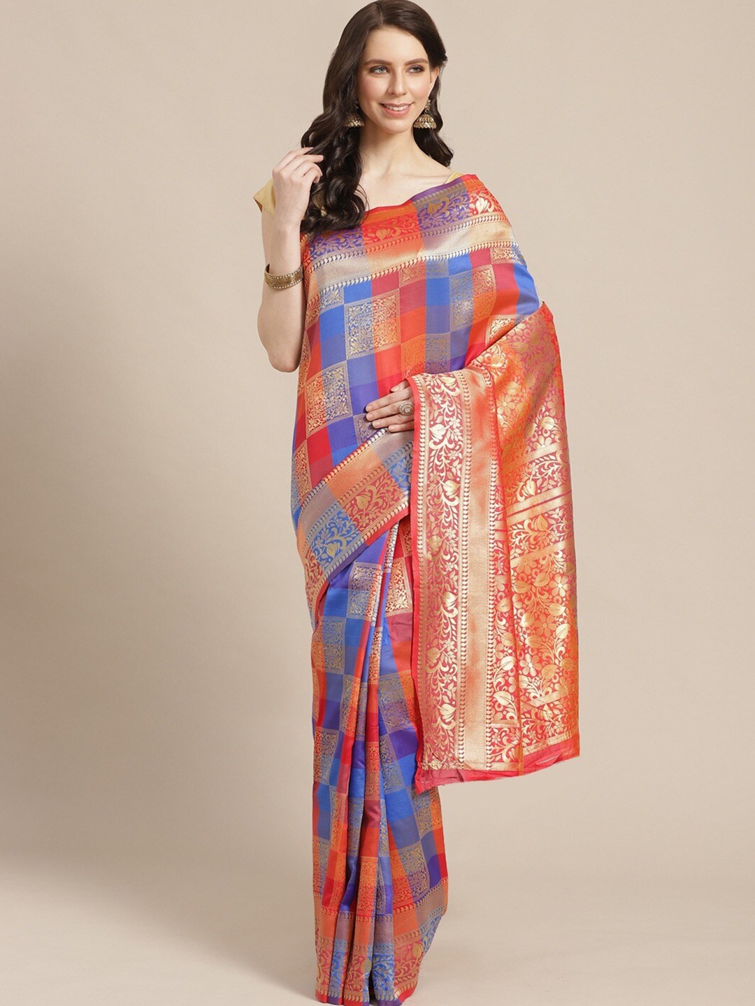 

HRITIKA Ethnic Motifs Woven Design Zari Saree, Blue
