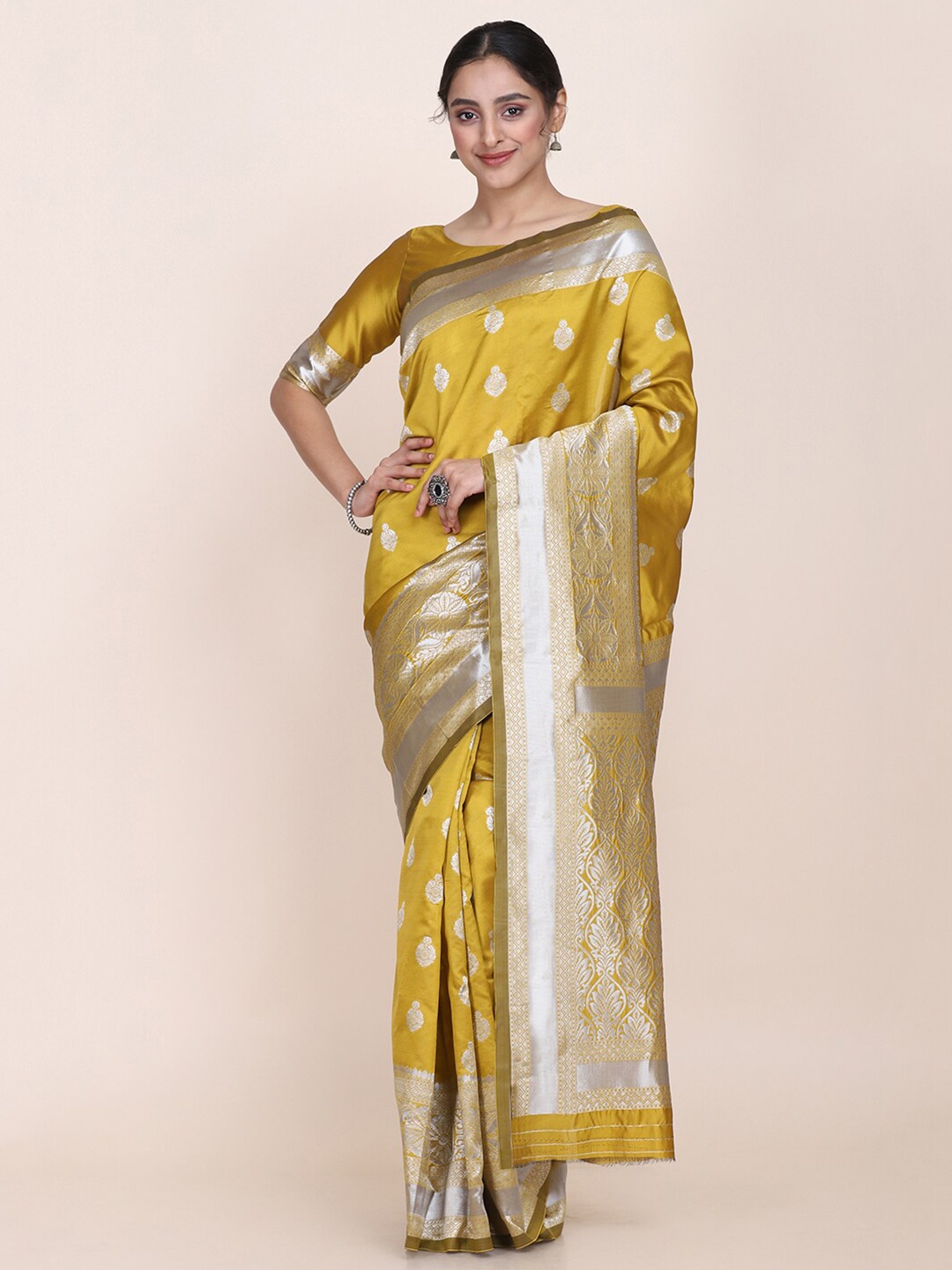 

HRITIKA Ethnic Motifs Woven Design Zari Saree, Brown
