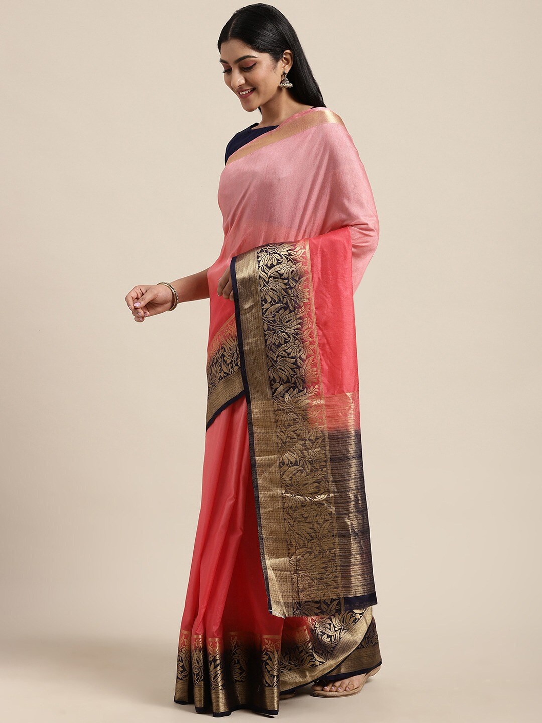

HRITIKA Ombre Printed Zari Saree, Pink
