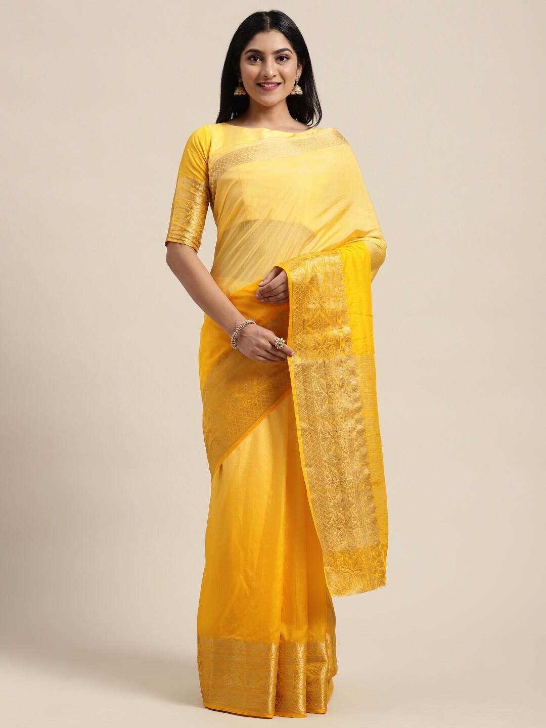 

HRITIKA Woven Zari Saree, Yellow