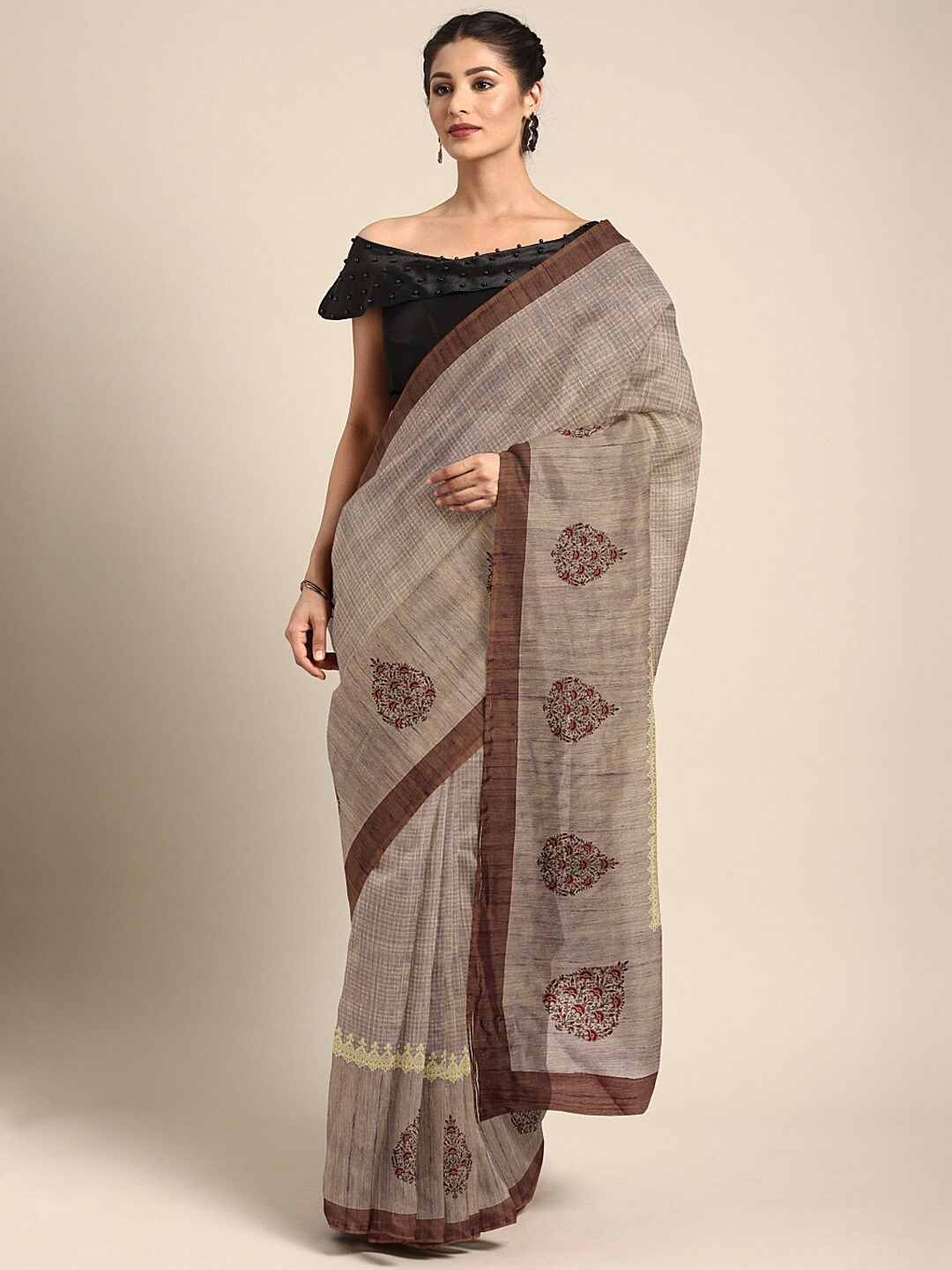 

HRITIKA Ethnic Motifs Printed Saree, Brown