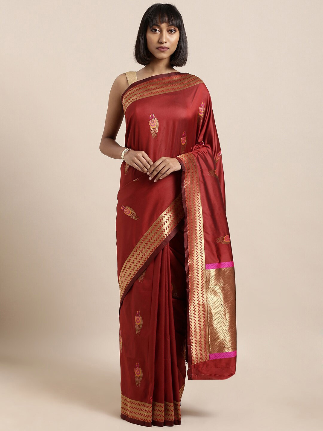 

HRITIKA Ethnic Motifs Zari Kanjeevaram Saree, Maroon