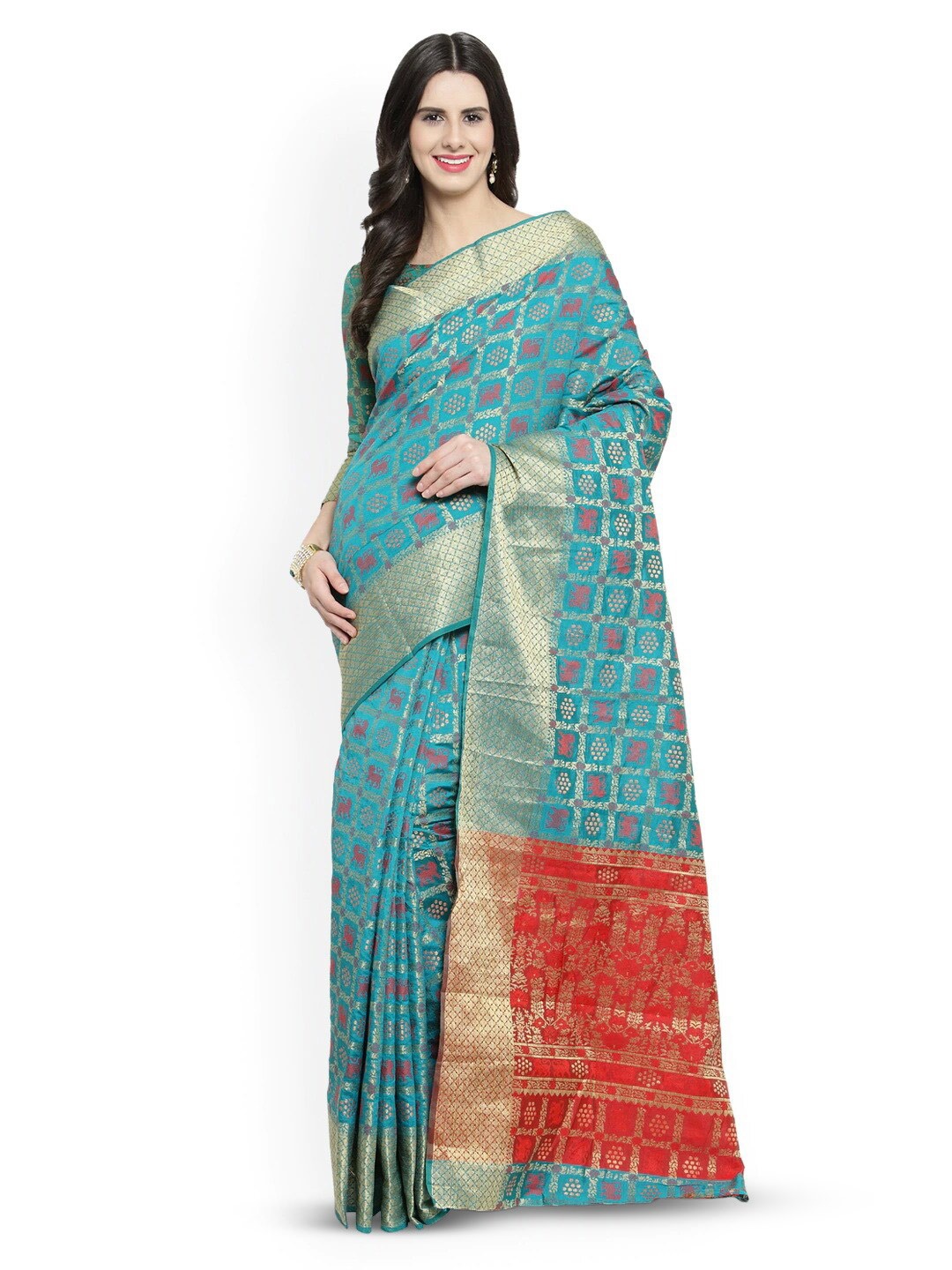 

HRITIKA Ethnic Motifs Woven Design Zari Saree, Teal