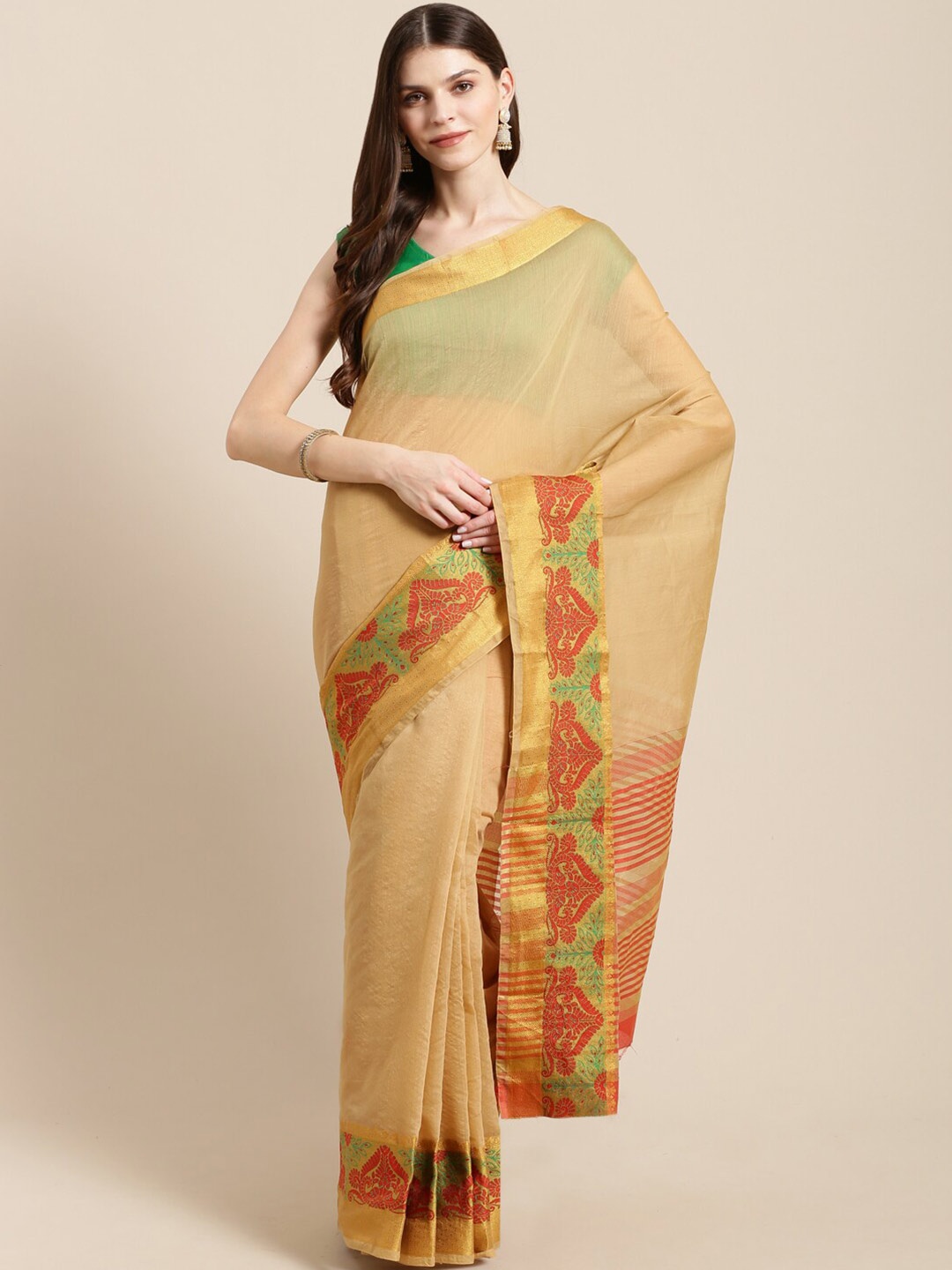

HRITIKA Zari Art Silk Saree, Beige