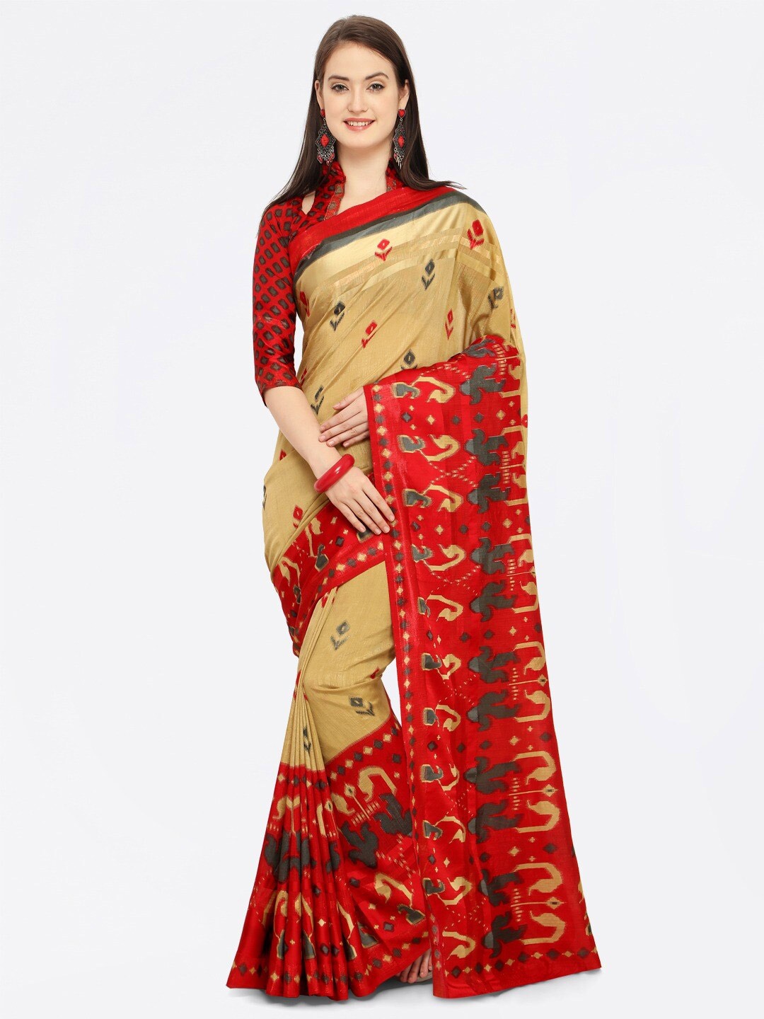 

HRITIKA Ethnic Motifs Woven Design Saree, Red