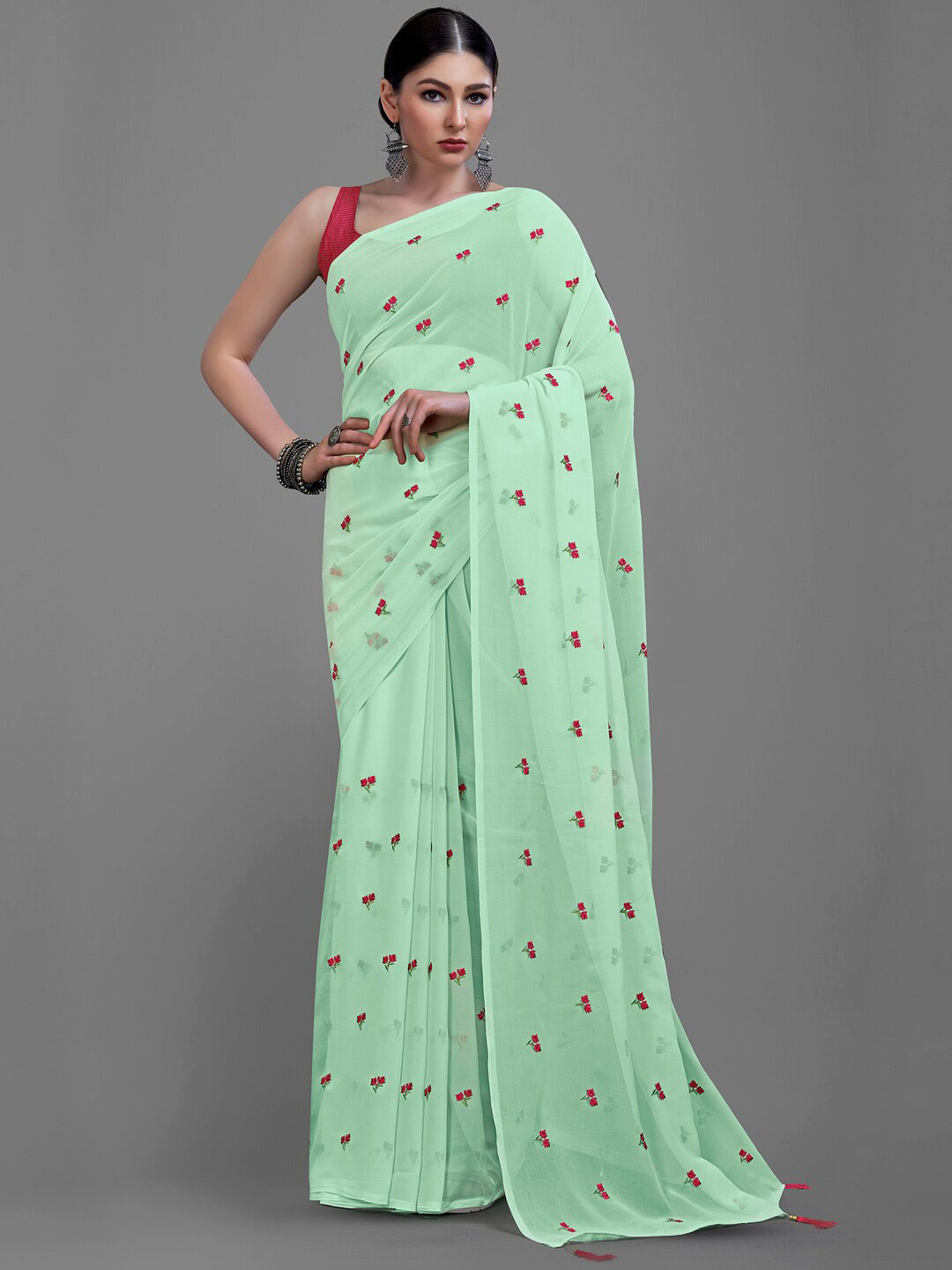 

HRITIKA Floral Embroidered Saree, Sea green