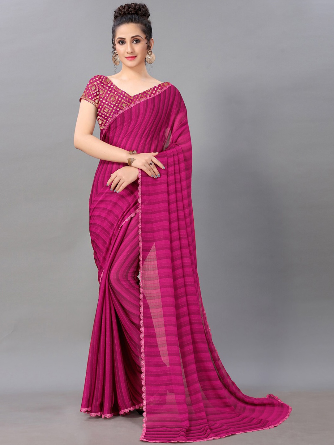 

KALINI Striped Saree, Pink