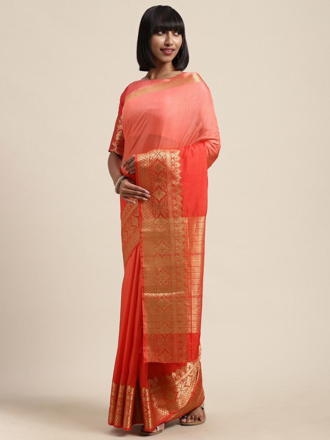 

KALINI Woven Design Zari Silk Saree, Red