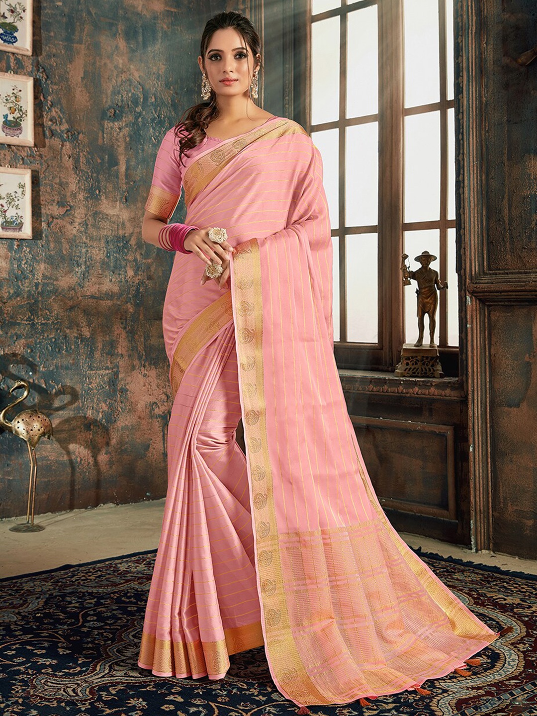 

KALINI Woven Design Zari Saree, Pink