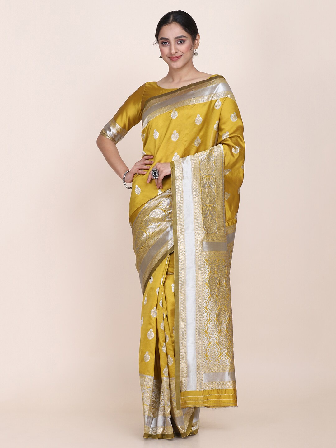 

KALINI Ethnic Motifs Woven Design Zari Saree, Brown