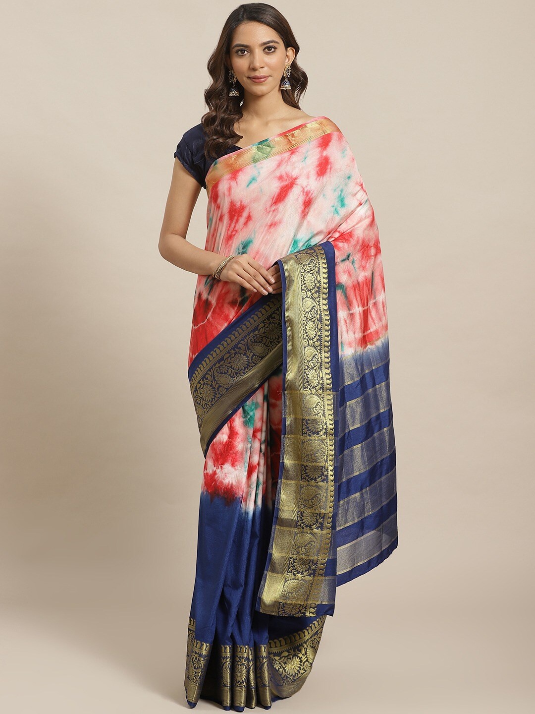 

KALINI Tie & Dye Printed Zari Saree, Navy blue