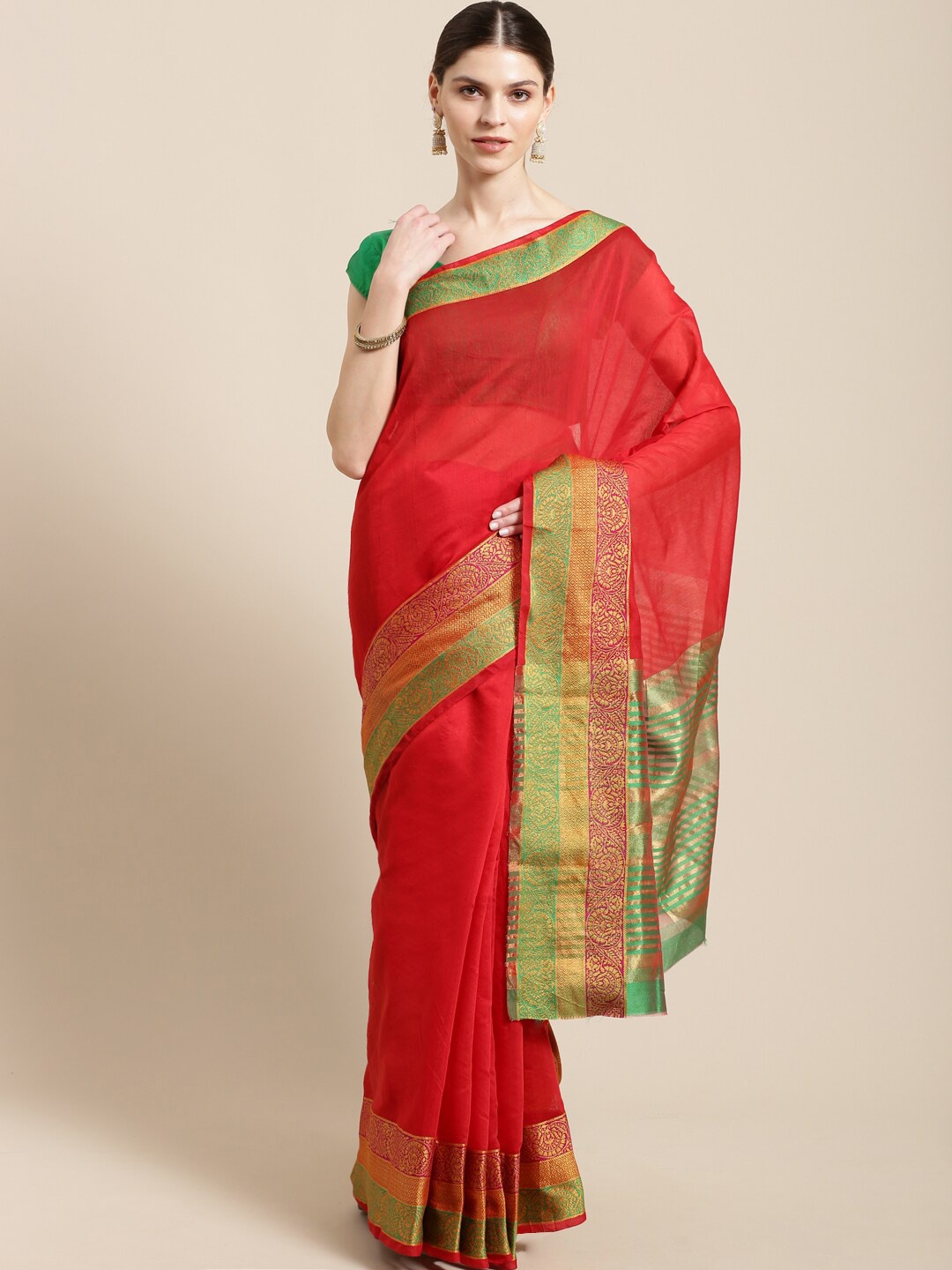 

KALINI Zari Art Silk Kanjeevaram Saree, Red