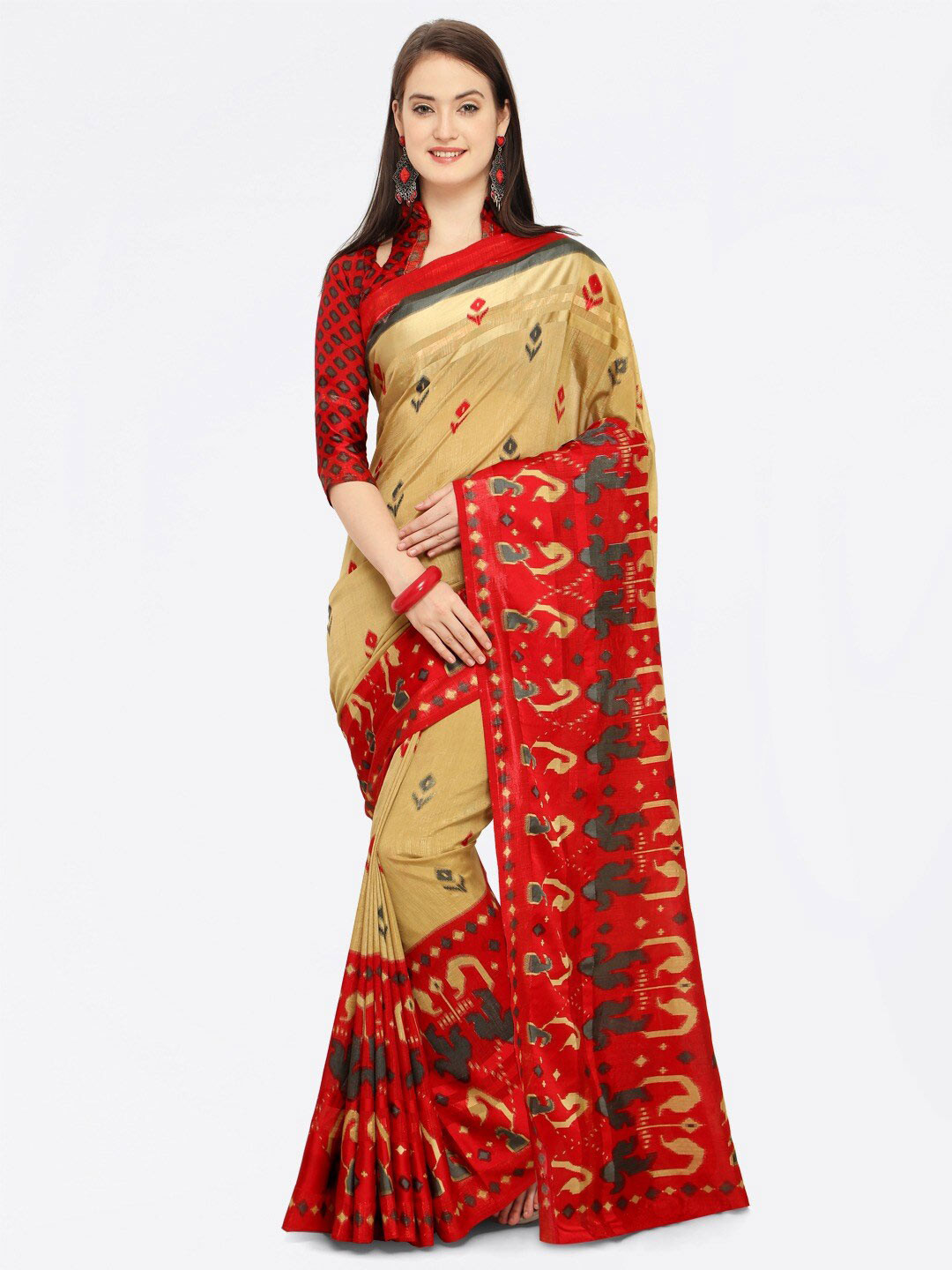 

KALINI Ethnic Motifs Woven Design Saree, Red