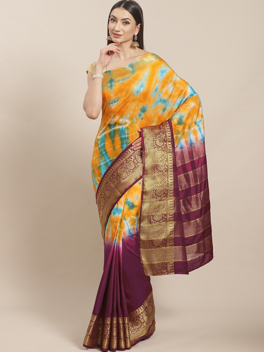 

KALINI Ombre dye detail Zari Saree, Orange