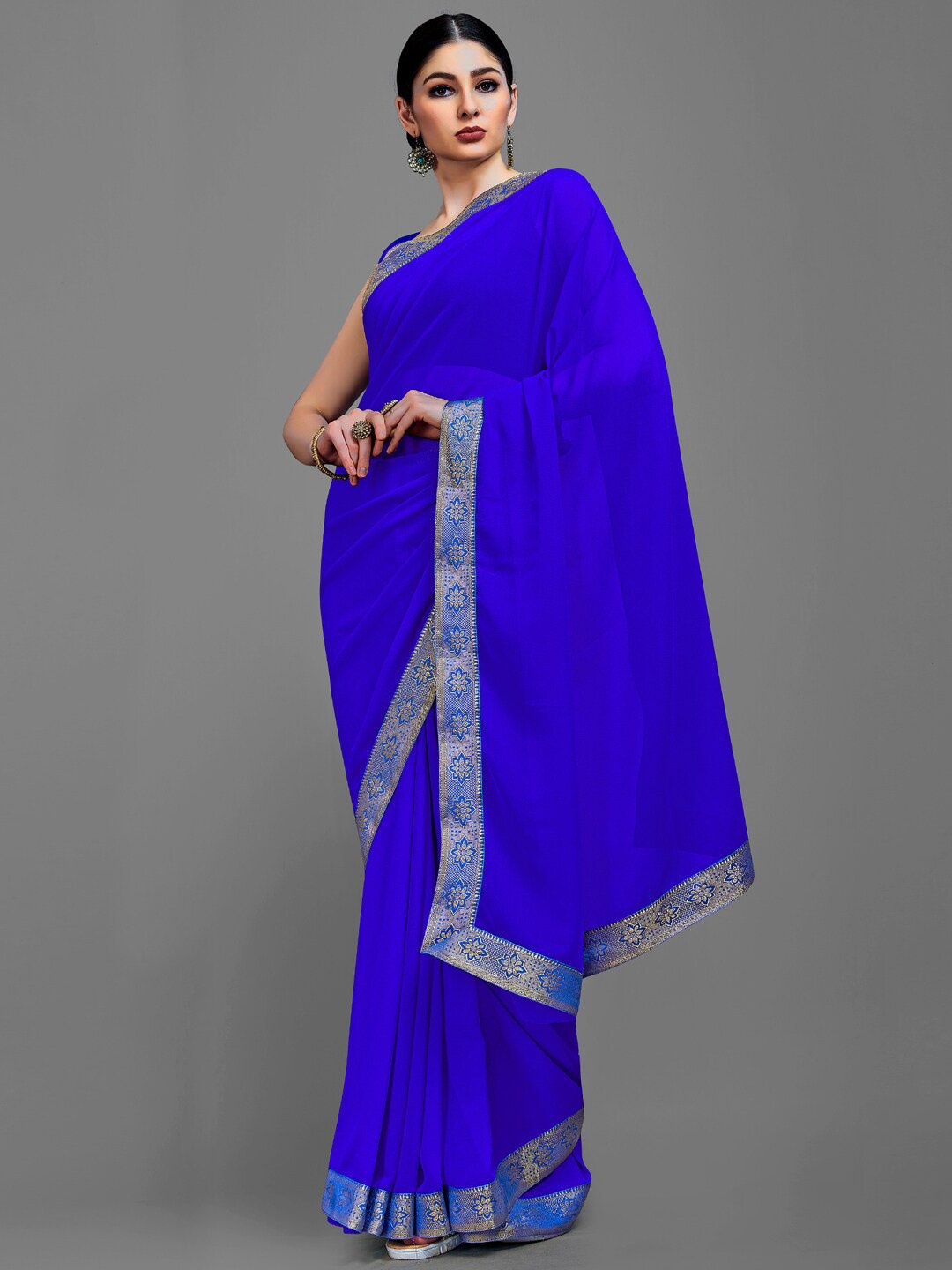 KALINI Floral Woven Design Zari Saree, Blue