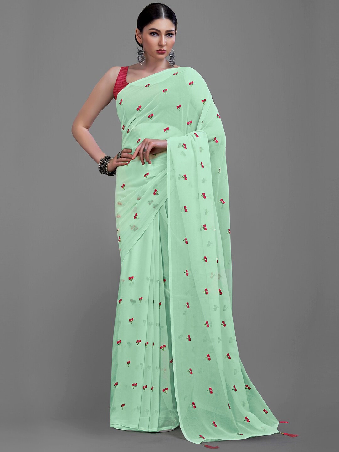

KALINI Floral Printed Saree, Sea green