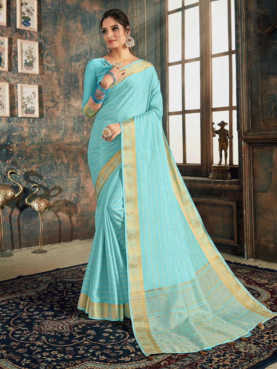 

KALINI Woven Design Zari Saree, Blue