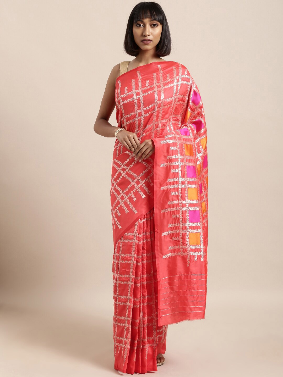 

KALINI Ethnic Motifs Woven Design Zari Kanjeevaram Saree, Peach