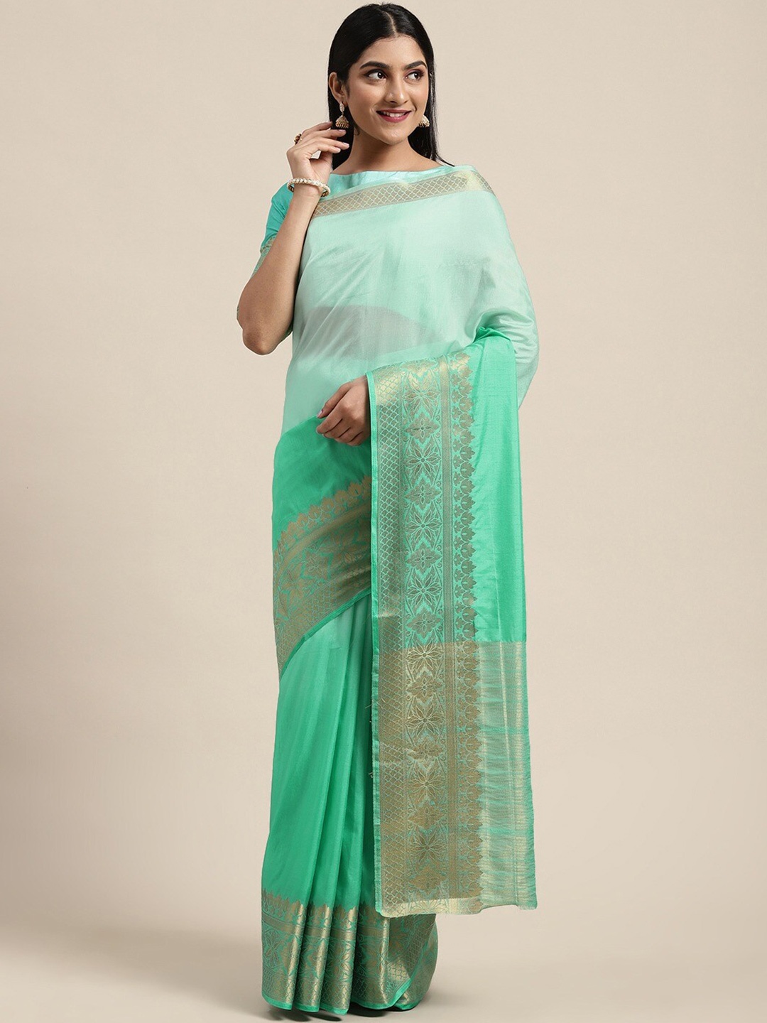 

KALINI Zari Woven Design Border Saree, Green
