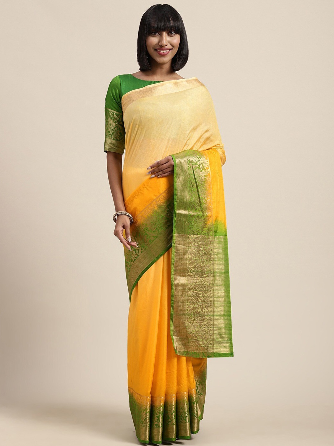 

KALINI Floral Woven Design Zari Saree, Yellow