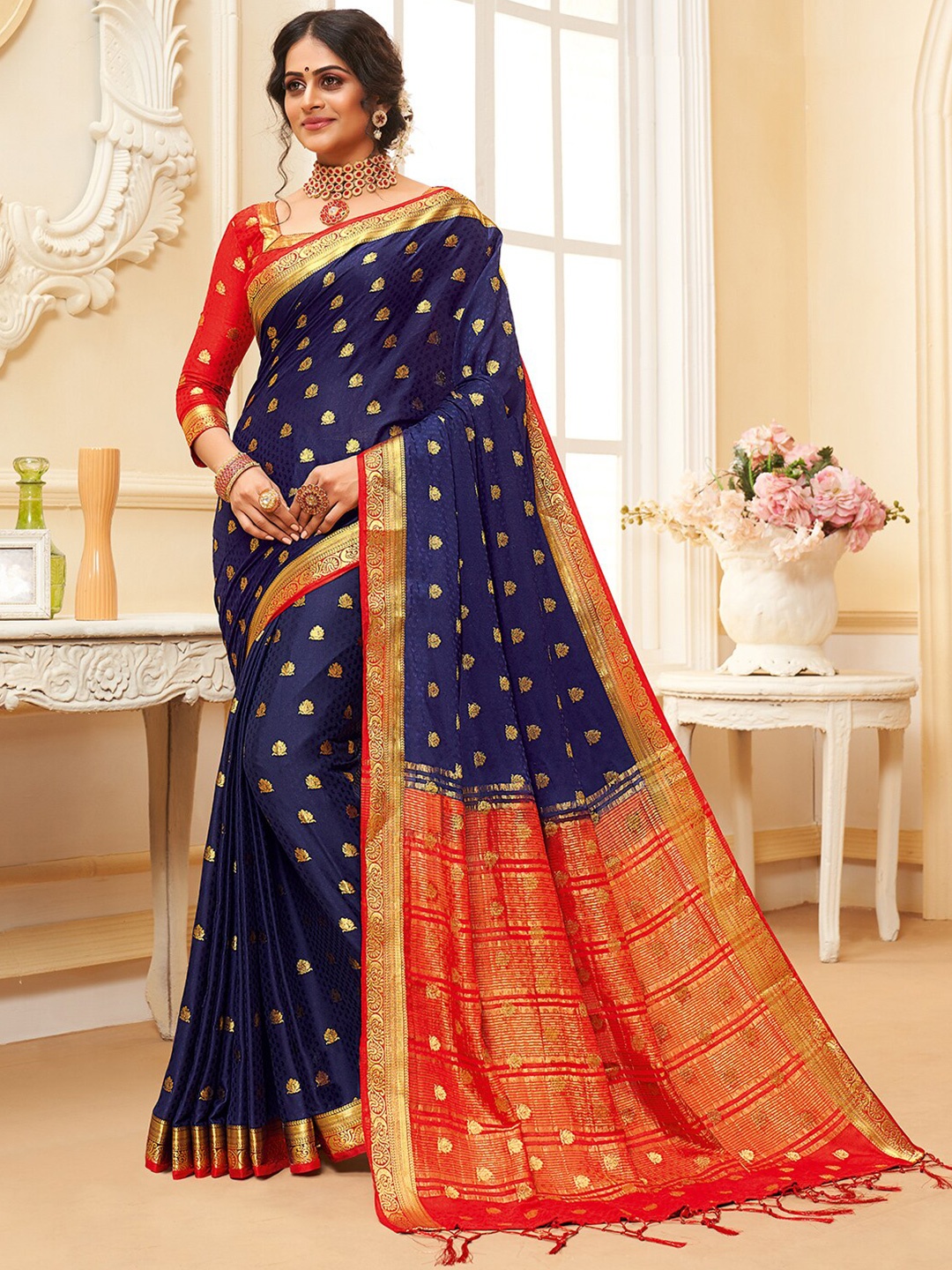 

KALINI Ethnic Motifs Woven Design Zari Saree, Violet