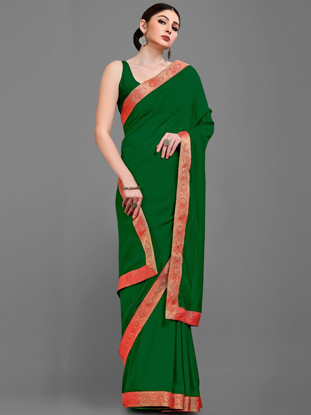 

KALINI Floral Woven Design Zari Saree, Green