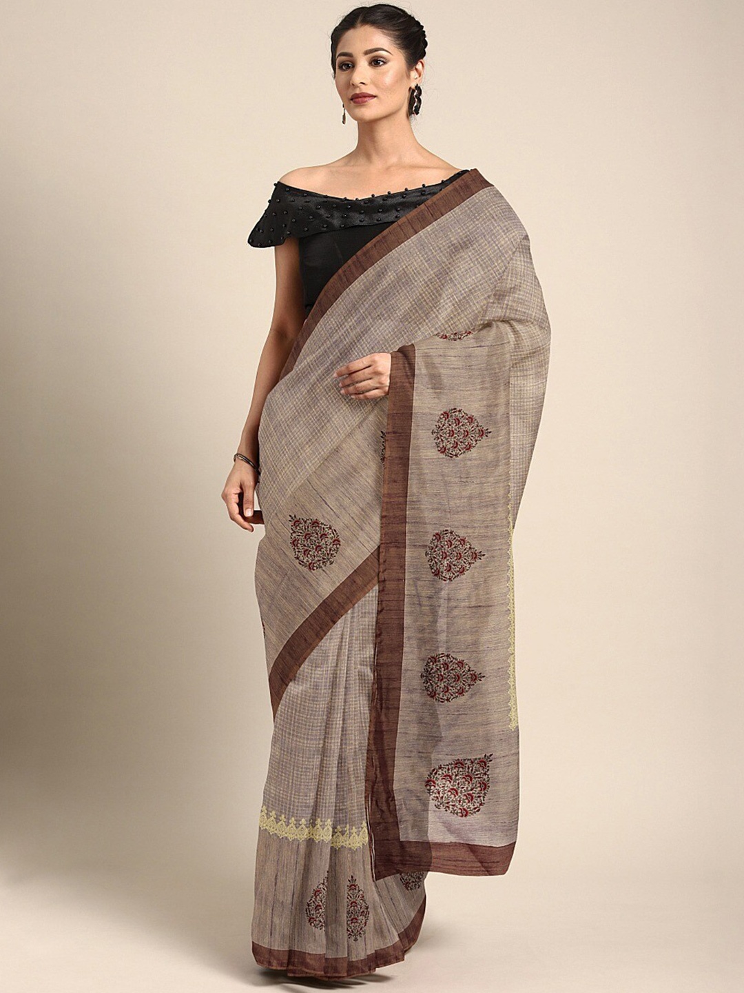 

KALINI Ethnic Motifs Printed Saree, Brown