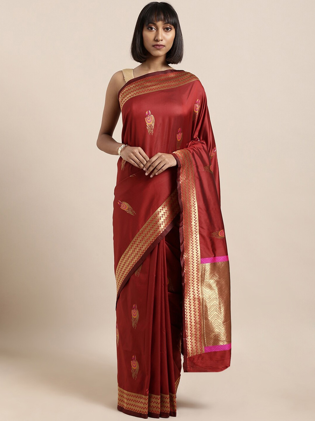

KALINI Woven Design Zari Silk Kanjeevaram Saree, Maroon
