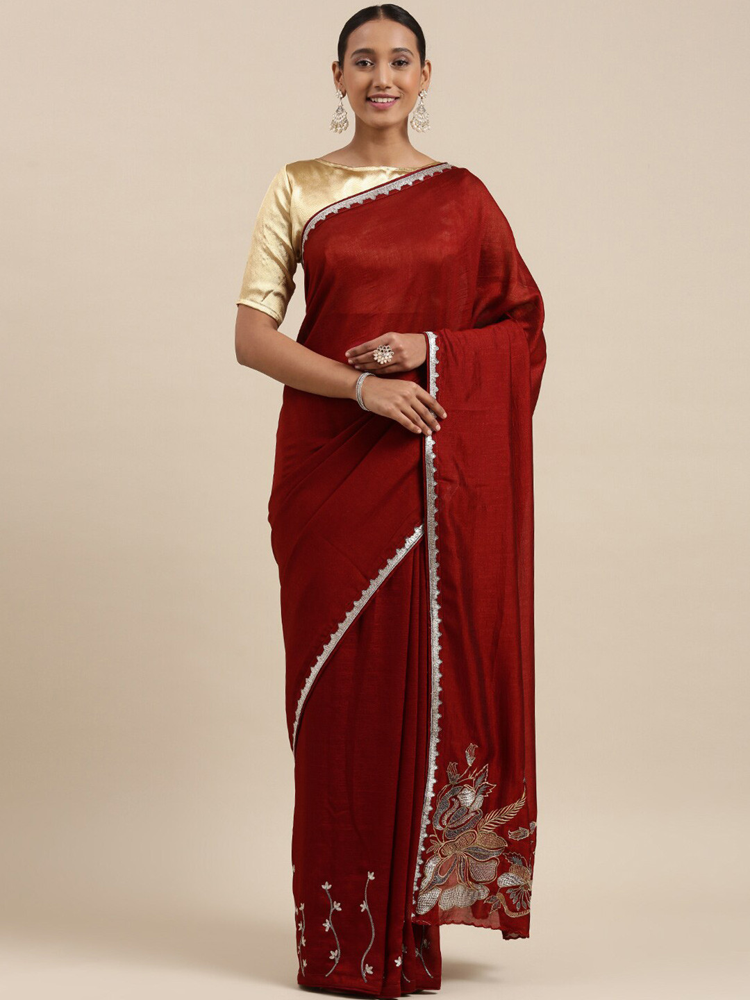 

KALINI Floral Embroidered Saree, Maroon