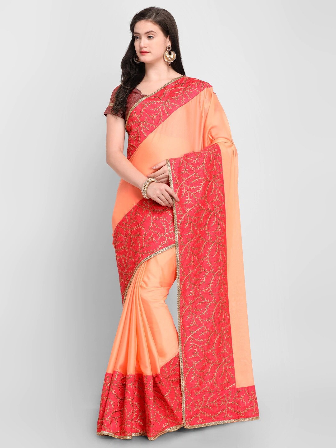 

KALINI Floral Embroidered Saree, Orange
