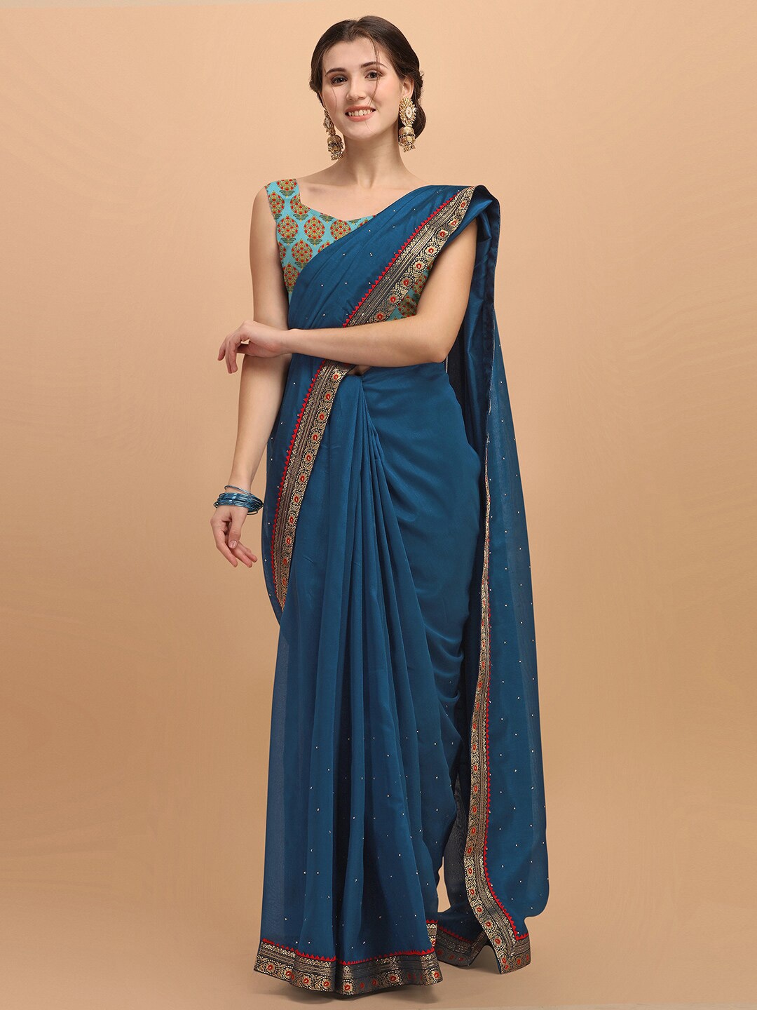 

KALINI Embellished Zari Silk Blend Saree, Blue