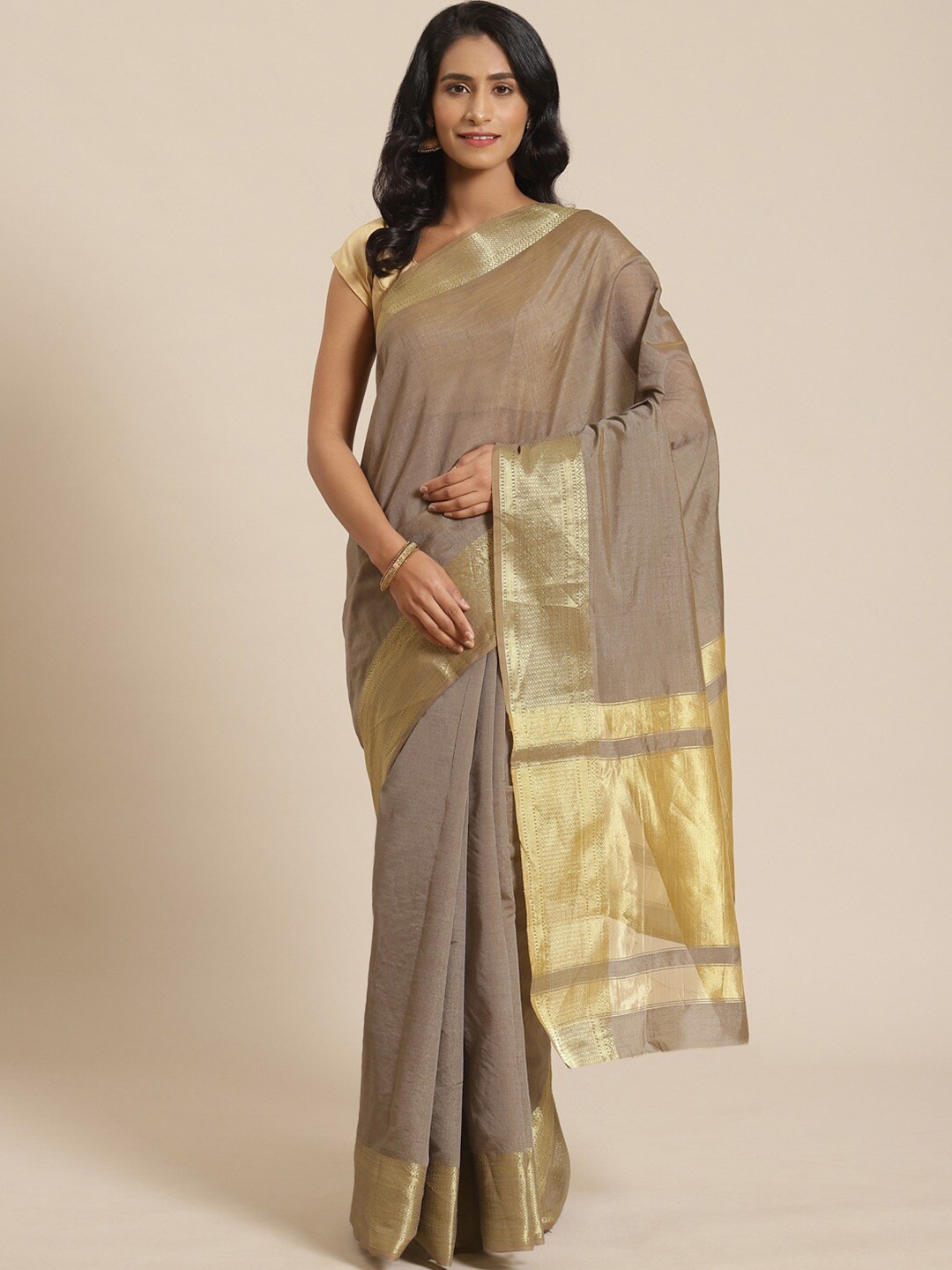 

KALINI Woven Design Zari Silk Saree, Olive