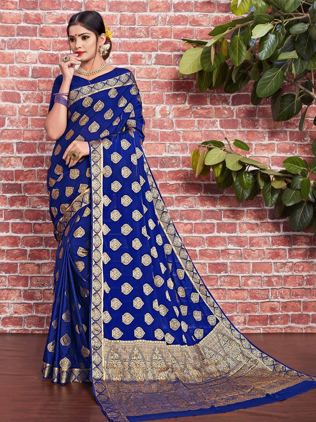 

KALINI Ethnic Motifs Woven Design Zari Saree, Blue