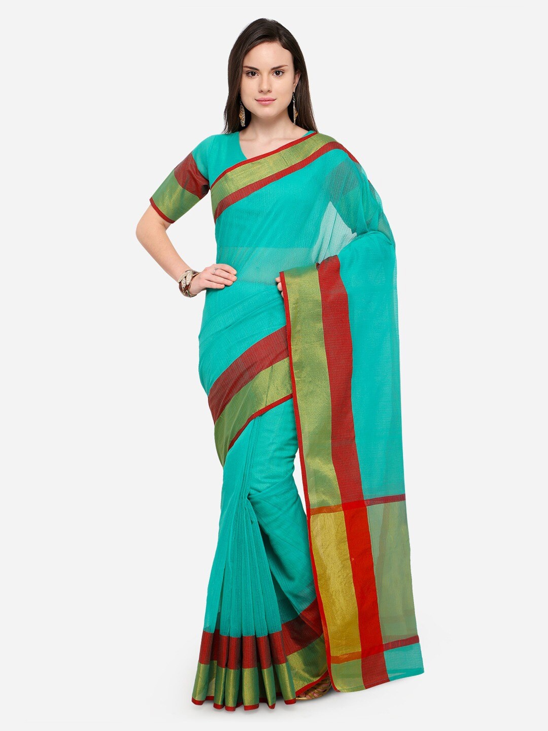 

KALINI Solid Zari Saree, Sea green