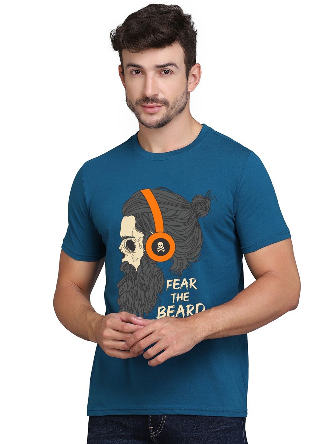 SLOWLORIS Bio Wash Graphic Printed Cotton T-Shirt, Teal