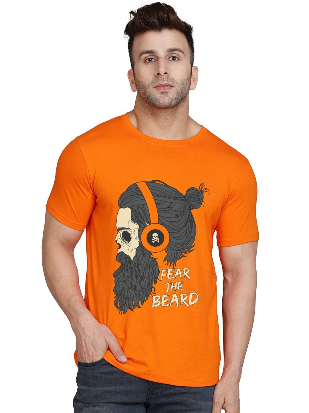 SLOWLORIS Bio Wash Graphic Printed Cotton T-Shirt, Orange