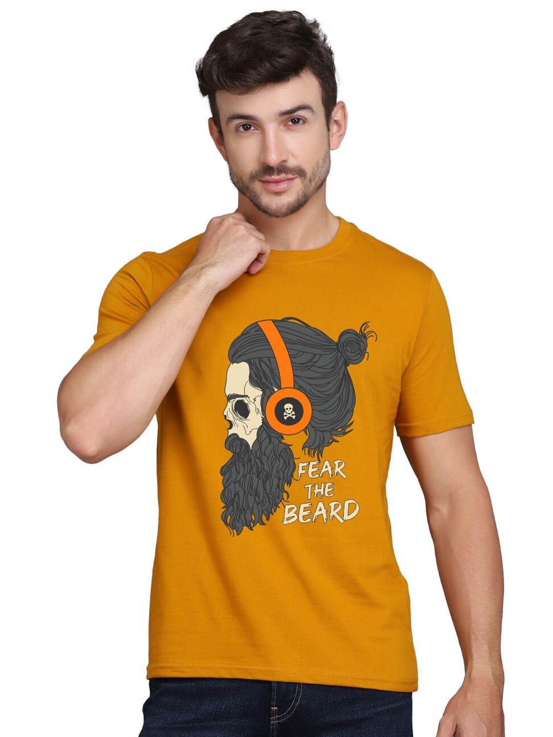SLOWLORIS Bio Wash Graphic Printed Cotton T-Shirt, Mustard