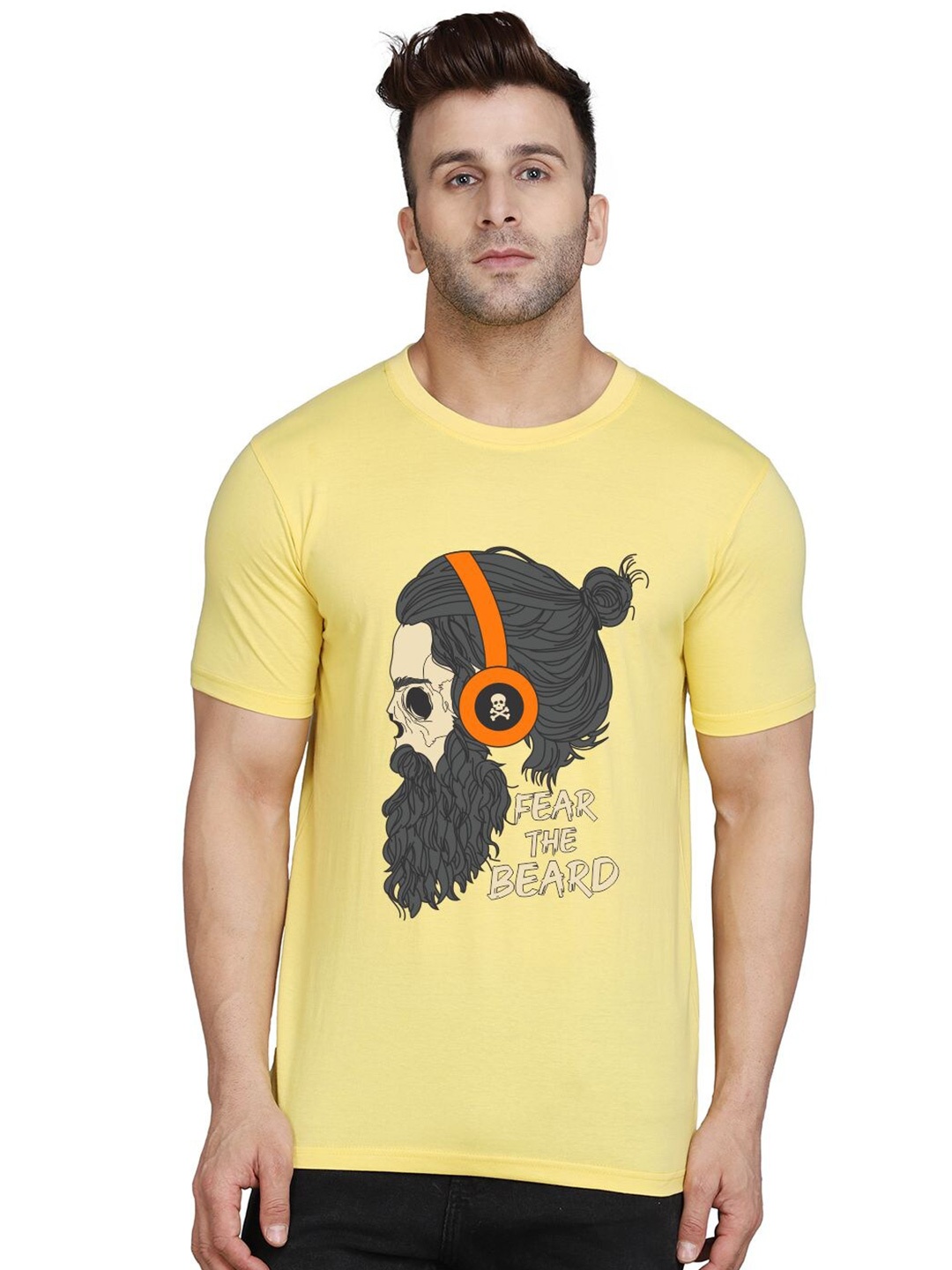 

SLOWLORIS Bio Wash Graphic Printed Cotton T-Shirt, Yellow
